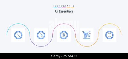Ui Essentials Blue 5 Icon Pack Including application. add. interface. romance. like Stock Vector