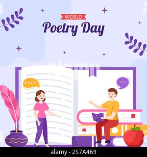 World Poetry Day Social Media Illustration with Paper and Quill Flat Cartoon Hand Drawn Templates Stock Vector