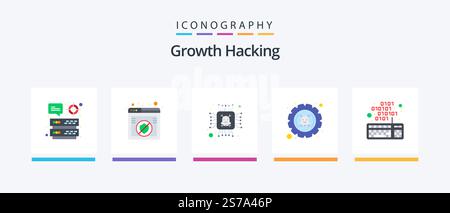 Hacking Flat 5 Icon Pack Including coding. hack. chip. error. bug. Creative Icons Design Stock Vector