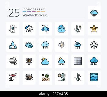 Weather 25 Line Filled icon pack including face. weather. weather. temperature. storage Stock Vector