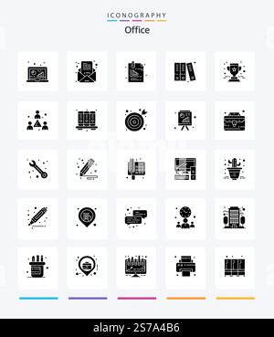 Creative Office 25 Glyph Solid Black icon pack  Such As achievement. files. mail. archive. office Stock Vector