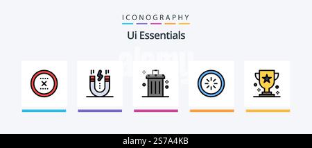 Ui Essentials Line Filled 5 Icon Pack Including documents. copy. interface. setting. gear. Creative Icons Design Stock Vector