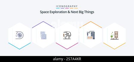 Space Exploration And Next Big Things 25 Flat icon pack including home. construction. future. architecture. big think Stock Vector