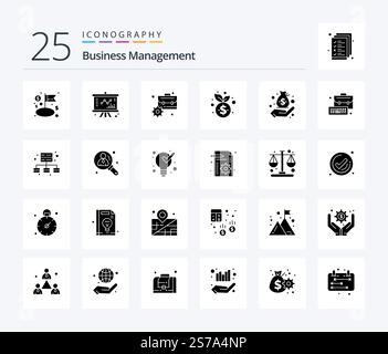 Business Management 25 Solid Glyph icon pack including finance. finance. briefcase. growth. business Stock Vector