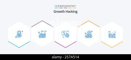 Hacking 25 Blue icon pack including construction. shield. code. security. antivirus Stock Vector