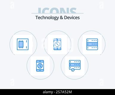 Devices Blue Icon Pack 5 Icon Design. mobile. devices. chip. device. products Stock Vector