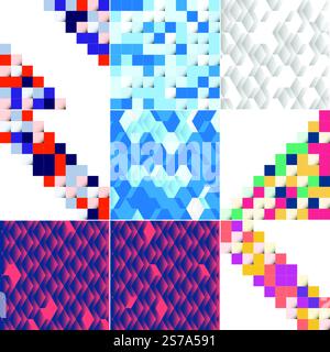 Blue mosaic pattern with a mosaic color gradient vector illustration suitable for use in design projects; includes a color sample of a pixel landscape Stock Vector