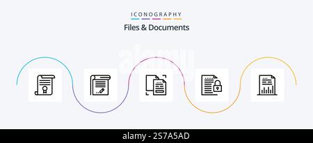 Files And Documents Line 5 Icon Pack Including file. data. note. duplicate. data Stock Vector