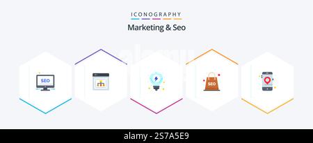 Marketing And Seo 25 Flat icon pack including location. seo package. idea. seo. complex Stock Vector