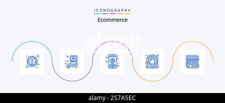 Ecommerce Blue 5 Icon Pack Including ecommerce. store. money. shop. market Stock Vector