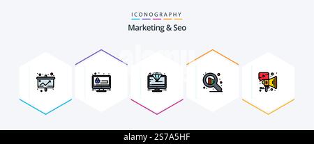Marketing And Seo 25 FilledLine icon pack including advertising. stock. security. seo. premium Stock Vector