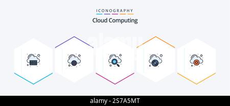 Cloud Computing 25 FilledLine icon pack including setting. cloud. dvd. cloud cd Stock Vector