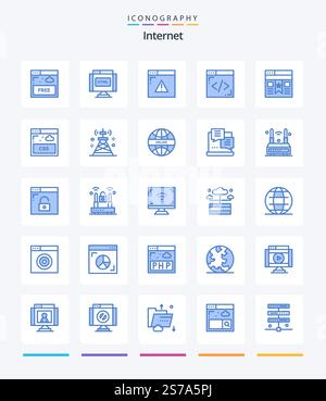 Creative Internet 25 Blue icon pack  Such As ui. bookmark. internet. lines. coding Stock Vector
