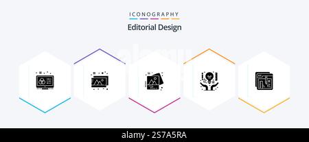 Editorial Design 25 Glyph icon pack including browser. creative. image. business. idea Stock Vector