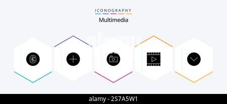 Multimedia 25 Glyph icon pack including video player. multimedia. multimedia. media player. multimedia Stock Vector
