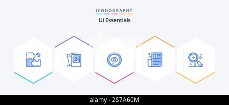 Ui Essentials 25 Blue icon pack including newspaper. interface. photography. view. interface Stock Vector