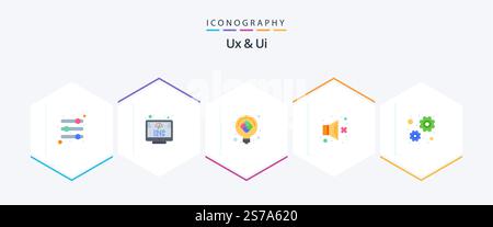 Ux And Ui 25 Flat icon pack including working. configuration. light bulb. sound. sound Stock Vector