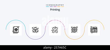Printing Line 5 Icon Pack Including art. dart. color. color fill. paint Stock Vector