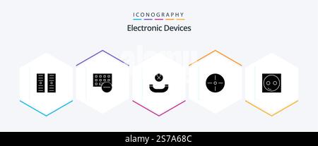 Devices 25 Glyph icon pack including electronic. devices. call. technology. film Stock Vector
