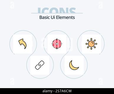 Basic Ui Elements Line Filled Icon Pack 5 Icon Design. clock. player. archer. video. youtube Stock Vector