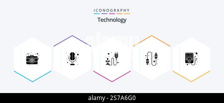 Technology 25 Glyph icon pack including . device. electricity. usb. cable Stock Vector