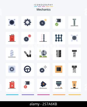Creative Mechanics 25 Flat icon pack  Such As wheel. oil. belt. fuel. spike Stock Vector