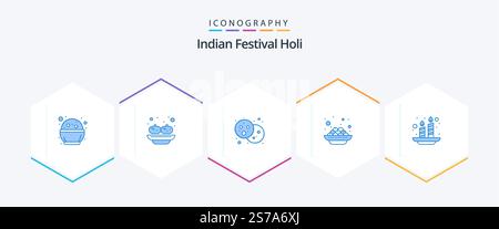 Holi 25 Blue icon pack including holi. vadas. bread. kanji. cake Stock Vector