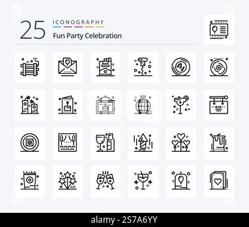 Party 25 Line icon pack including music. miscellaneous. party. corkscrew. party Stock Vector