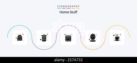 Home Stuff Glyph 5 Icon Pack Including cup. gas. display. interior Stock Vector