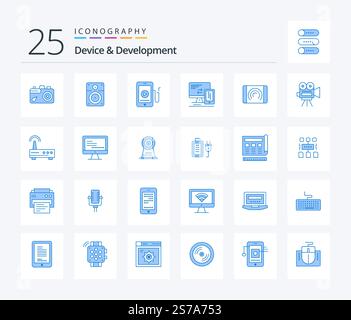 Device And Development 25 Blue Color icon pack including user. cell. music. mobile. computer Stock Vector