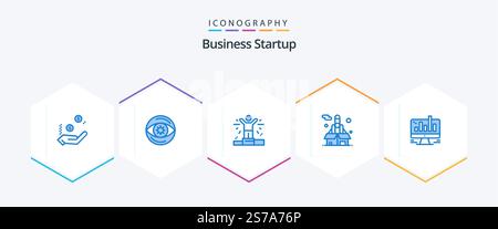 Business Startup 25 Blue icon pack including computer. business. business. startup. force Stock Vector
