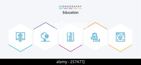 Education 25 Blue icon pack including school. education. school. learning. education Stock Vector
