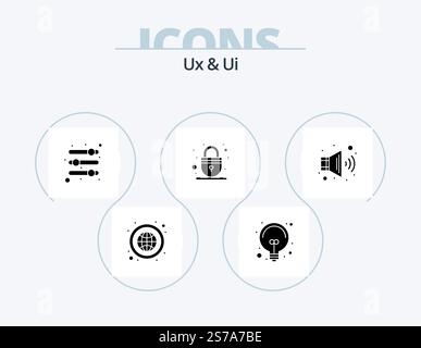 Ux And Ui Glyph Icon Pack 5 Icon Design. speaker. web. options. security. lock Stock Vector
