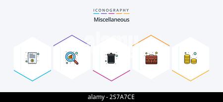 Miscellaneous 25 FilledLine icon pack including coins. delete. portfolio. briefcase Stock Vector