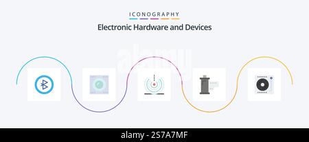 Devices Flat 5 Icon Pack Including devices. hollywood. devices. film. cinema Stock Vector