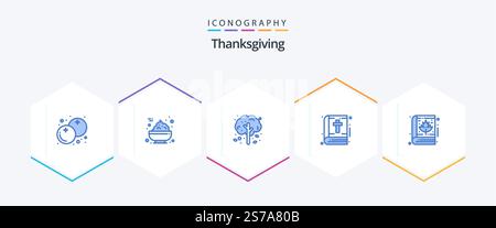 Thanksgiving 25 Blue icon pack including thanksgiving. autumn. apple tree. thanksgiving. book Stock Vector
