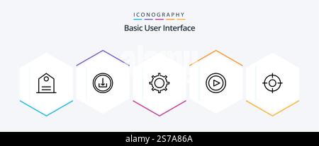 Basic 25 Line icon pack including location. basic. cog. set. Stock Vector
