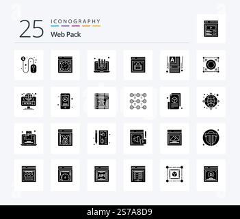 Web Pack 25 Solid Glyph icon pack including web lock. page lock. web. information security. laptop Stock Vector