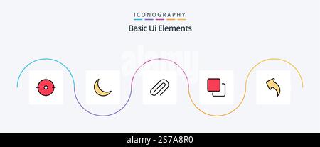 Basic Ui Elements Line Filled Flat 5 Icon Pack Including left. stack. clip. quadruple. four Stock Vector