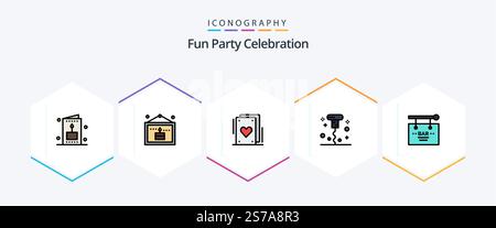 Party 25 FilledLine icon pack including celebration. bar. cards. opened. corkscrew Stock Vector