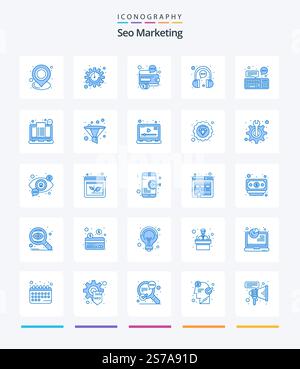 Creative Seo Marketing 25 Blue icon pack  Such As headphone. chat. business. bubble. seo Stock Vector