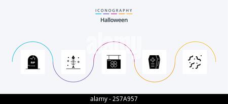 Halloween Glyph 5 Icon Pack Including halloween. halloween. seafood. coffin. shop Stock Vector