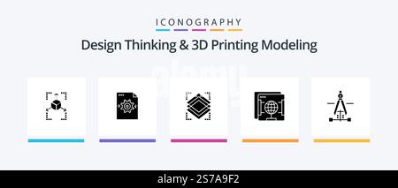 Design Thinking And D Printing Modeling Glyph 5 Icon Pack Including drawing. globe. layers. web. brower. Creative Icons Design Stock Vector