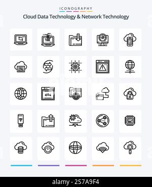 Creative Cloud Data Technology And Network Technology 25 OutLine icon pack  Such As connection. cell. compass. mobile. cloud Stock Vector