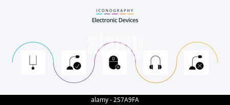 Devices Glyph 5 Icon Pack Including devices. support. computers. headset. mouse Stock Vector