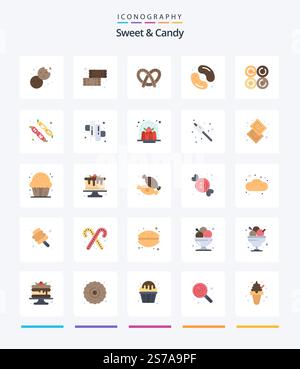 Creative Sweet And Candy 25 Flat icon pack  Such As donut. sweets. bake. food. candy Stock Vector
