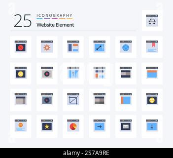 Website Element 25 Flat Color icon pack including page. website. website. url. globe Stock Vector