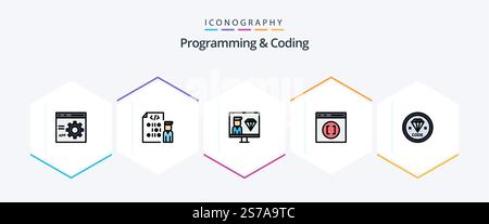 Programming And Coding 25 FilledLine icon pack including develop. code. programmer. develop Stock Vector