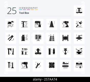 Tools 25 Solid Glyph icon pack including instrument. construction. brush. vlc. construction Stock Vector