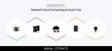 Network Cloud Computing And Smart City 25 Glyph icon pack including synchronization. synchronization. data. server Stock Vector